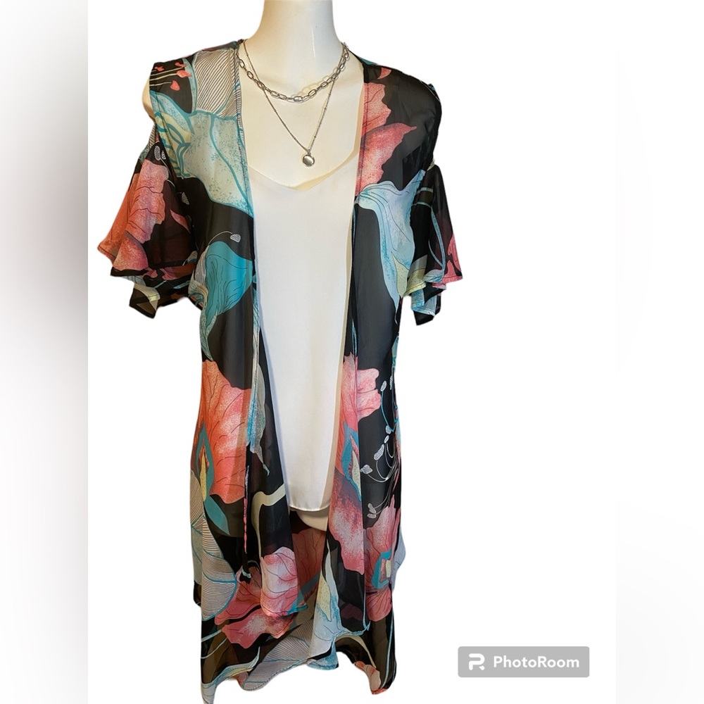 Ricki’s Cold shoulder vibrant multicolour ruana / coverup